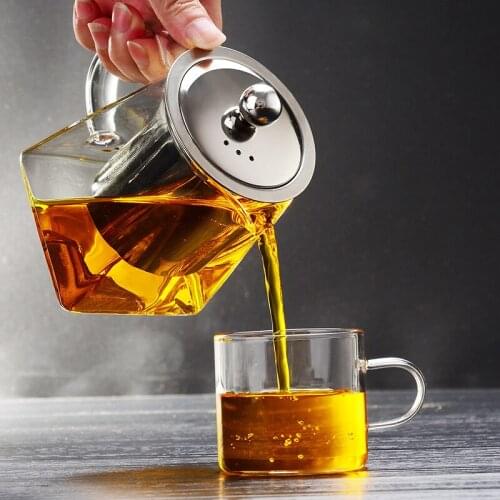 1PC 450ml Borosilicate Glass Square Teapot With Stainless Steel Infuser Strainer Heat Resistant Loose Leaf Tea Pot Kettle JM 005