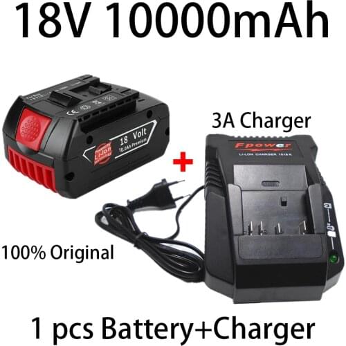 18V 10000mAh for Bosch Electric Drill 18V 10.0Ah Li-ion Battery BAT609, BAT609G, BAT618, BAT618G, BAT614, 2607336236+charger