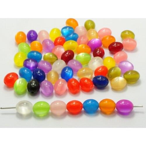 200 Mixed Color Acrylic Cats eye Oval Beads 8X10mm