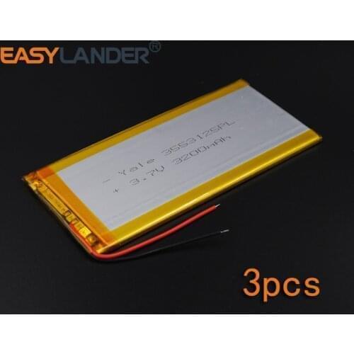 3pcs/Lot 3.7V 3200mAh 3553125 Rechargeable li Polymer Li-ion Battery For Bluetooth Notebook Tablet PC electronics safety lamp
