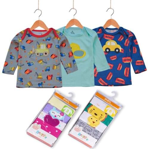 3 Packs Baby Girls T-Shirts Full Sleeve Babies Clothing Cotton Tee Tops Newborn Cartoon Animal Embroidery T-Shirt Boy Clothes