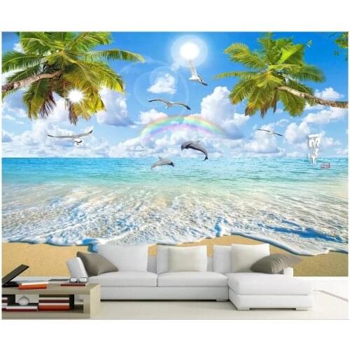 3d wallpaper custom photo on the wall Beautiful sea view beach coco dolphins landscape decor living room wallpaper for walls 3 d