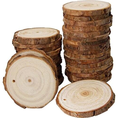 40 Pcs Natural Wood Slices Unfinished Predrilled with Hole Round Discs Wooden Circles for Christmas Ornaments