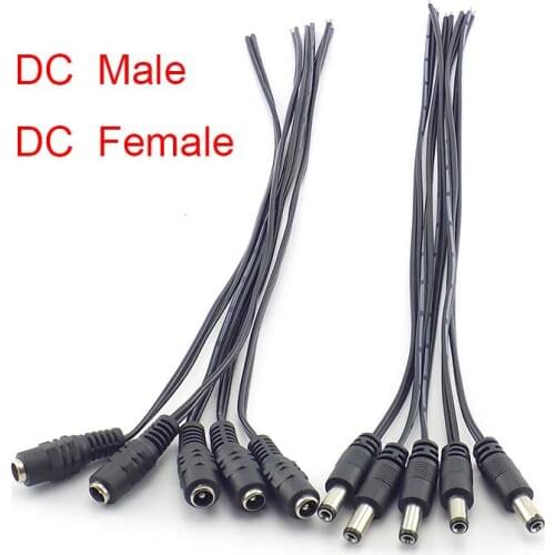 Black Wire 12V DC Male or Female Cable Connector 5.5x2.1mm Plug Power Supply Adapter Connectors For LED Light Strip
