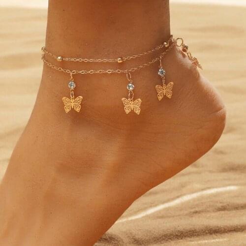 Woman Double Butterfly Anklets Women Simple Jewellery Geometric Jewelry Fashion Hand Made Trendy Gold Color Alloy Armband
