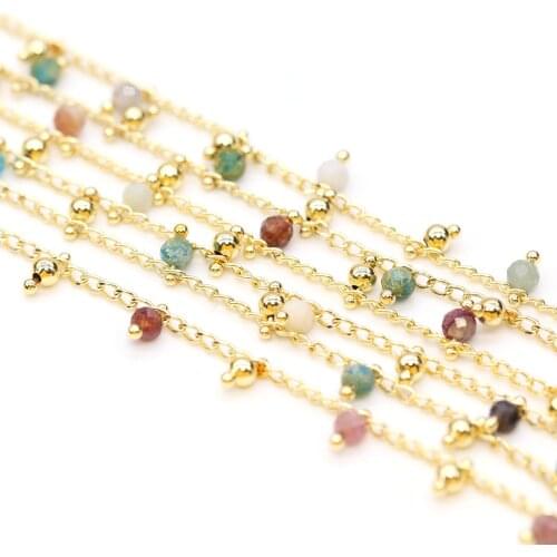 1 Meter Handmade Gold Wire Wrapped Rosary Chain stone Beads Chains for Necklaces Bracelets Anklet Making DIY Jewelry Findings