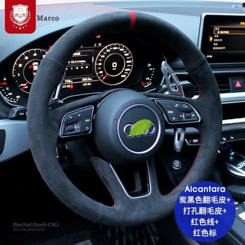 Black suede For Audi S3 S5 S7 A5 A5 A7 S6 Audi TT R8 Q3 Q5 Q6 Q7 Real Alcantara steering wheel cover interior Car accessories