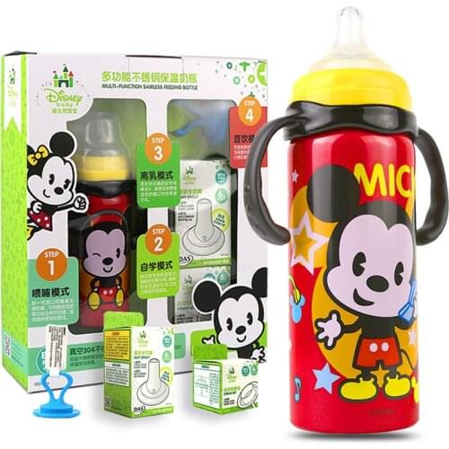 Disney Mickey Thermos Baby Nipple Feeding Bottle Vacuum Flask Insulation Newborn Suckle Bottles sets Student Thermos Cup