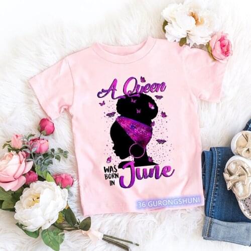 A Queen Crown Black Girls Month Birthday Gift Graphic Print Kids T Shirts Vogue Girls T-Shirt Tops Tee Streetwear Hot Sale 2021