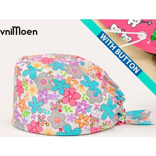 Doctor hats Cartoon Print Unisex Cartoon Adjustable Scrubs Hat Beauty Salon Doctor Nursing Surgical Cap Button Women Nurse Hat