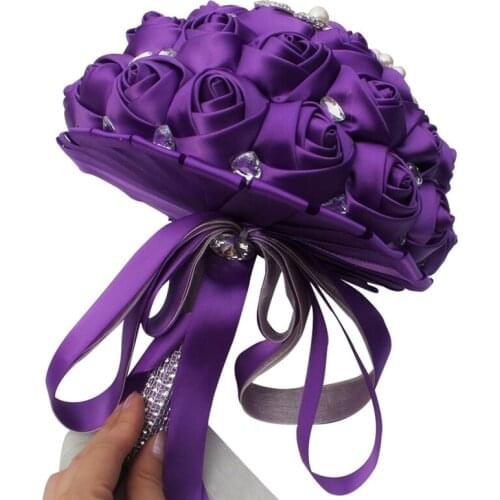 Hot selling purple crystal bridal wedding bouquets for wedding decoration