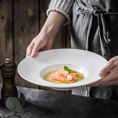 Ceramic Western Deep Plate Dish Pasta Dish Restaurant Cafe Dish Saucer Soup Plate Pasta Bowl Salad Straw Hat Plate Tableware