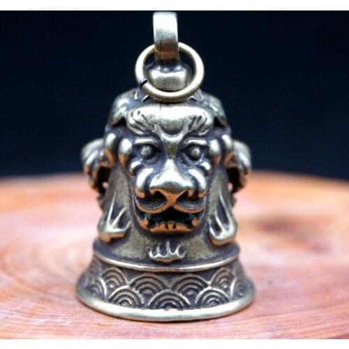 Chinese Antique Rare archaize Brass Handwork Loong Head Small bell Pendant