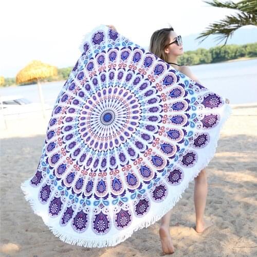 Casegrace Classical Geometric Round Beach Tower New Yarn Dyed Yoga Blanket Picnic Mat Soft Peacock Bath Towers With Tassels