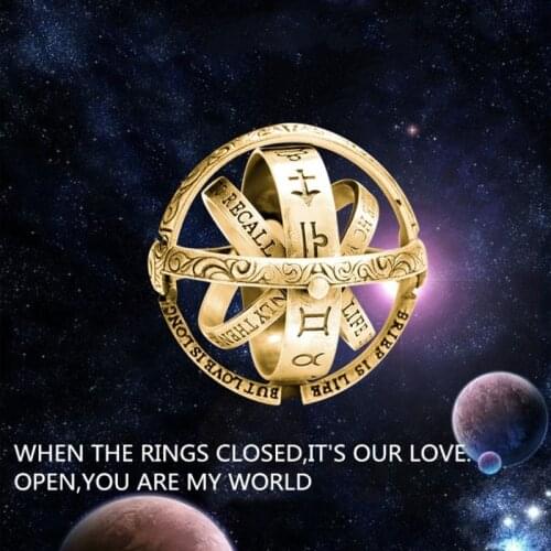 Astronomical Ball Ring Silver & Gold Men Women Expressing Love Retro Flip Deformation Cosmic Ring Couple Creative Ring Jewelry