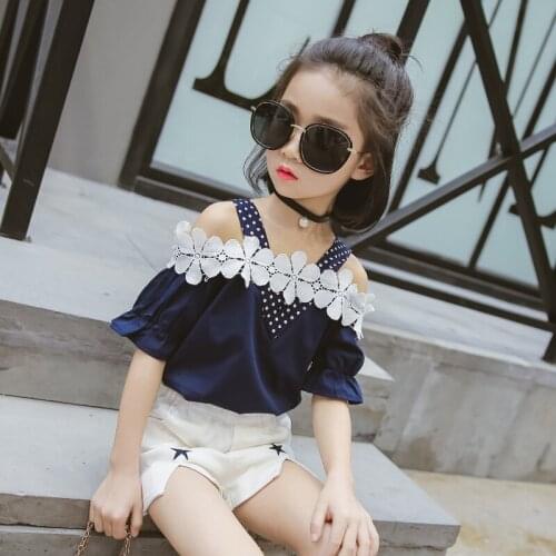 Girls clothing sets 2019 Summer kids girls clothes fashion short sleeve t shirt+shorts 2-piece suit children clothing set 3-15Y