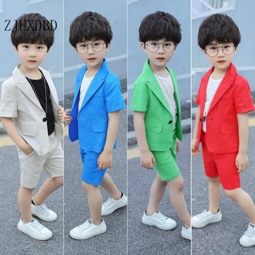 Baby Boys Suits Boy Costume 2020 Summer Kids Blazers Toddler Girl Boy Suit Formal Wedding Wear 2pcs Cotton Children Clothing Set