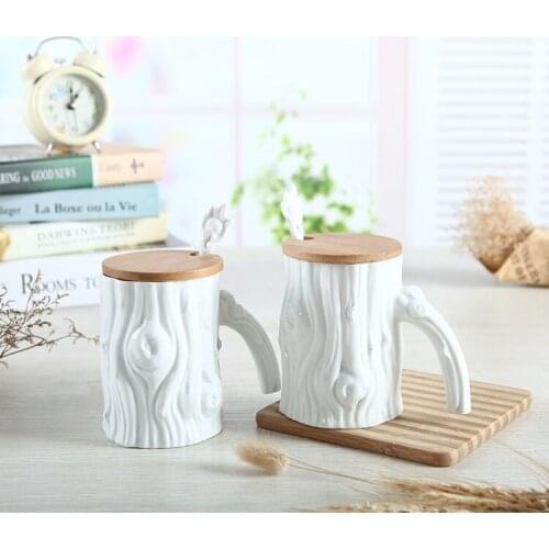 Modern Style Creative White Tree Head Mug Fashion Large Capacity Water Cup with Cover Office Coffee Cup