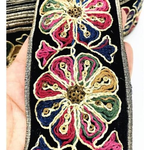 1 Yard Ethnic Embroidered Lace Trim Jacquard Ribbon for Garment Accessories DIY Craft Making Flower Sewing