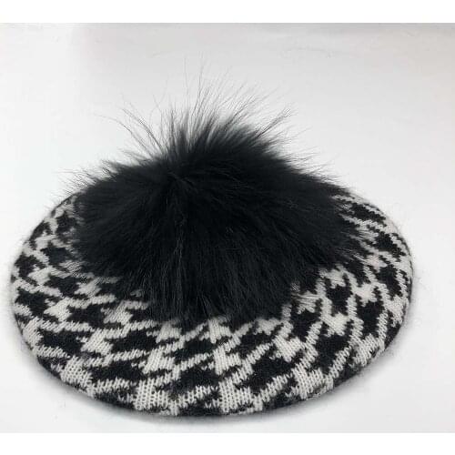 Raccoon Ball Angora Suit Fashion Unisex Coordinates Warm Thousand Bird Beret Scarf Glove Set