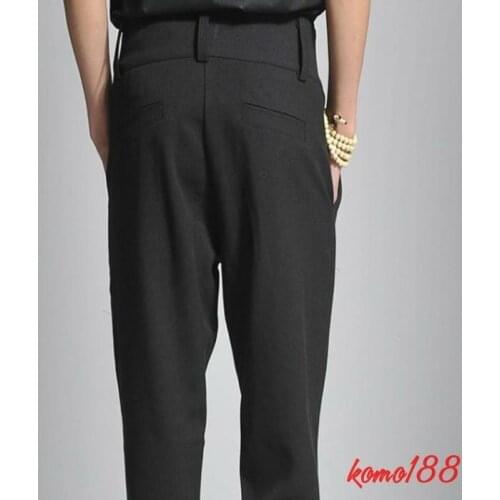 Mens Dress Pants Slim Fit Loose high-waisted trousers Harem Pants Korean Black