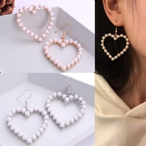 New Summer Lovely Colourful Bow Earrings For Women Geometry Circle Simulated Pearl Earrings Heart Dangle Earrings