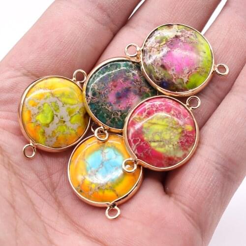 Charm Emperor Stone Double Hole Connector Natural Gem Stones Pendant for Jewelry Making DIY Bracelet Necklace Accessories Gift