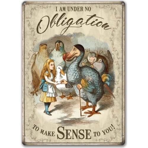 Agedsign Alice in Wonderland Poster, Vintage Metal Tin Sign Under no Obligation to Make Sense Quotes Decor Gifts for Girls