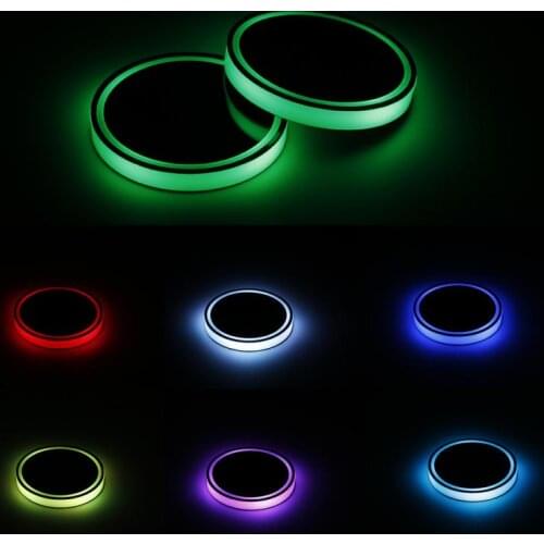 2pcs 7 Colors Car LED Light Cup Holder Bottom Pad Cover USB charging Atmosphere Lamp sensitive light sensor Drink Holder