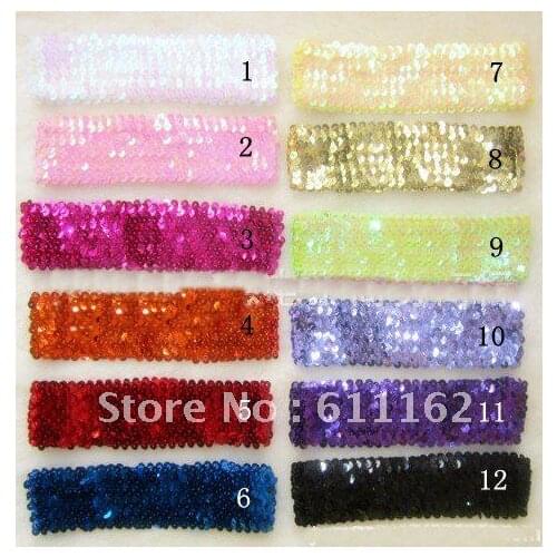 150pcs About 19 cm (5 row )Sequin Headbands Mix Color Child Headbands For Girl Stretch Sequin Headband 12 different colours