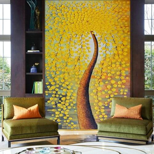 Drop Shipping Custom Mural Wallpaper European HD Stereoscopic Oil Painting Money Tree Art Wall Entrance Home Decoration Painting