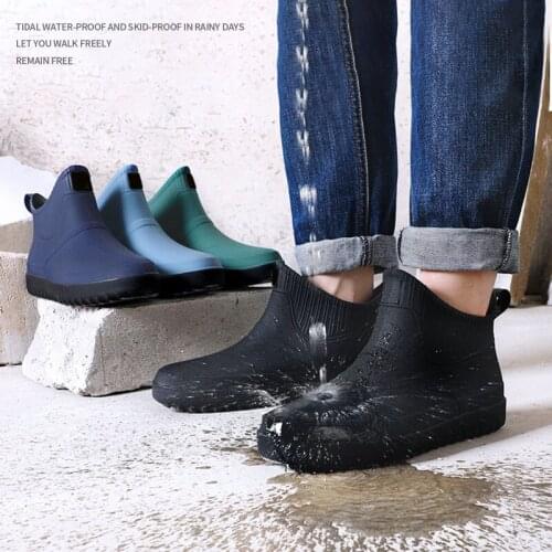 Men Rubber Rain Shoes Slip On Waterproof Low-Heel Tube PVC Rain Boots Work