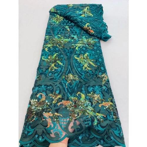 Luxury Sequence Lace Fabric African Nigerian Net Lace with Sequins French Tulle Mesh Lace for Women Sequin Fabric Lace