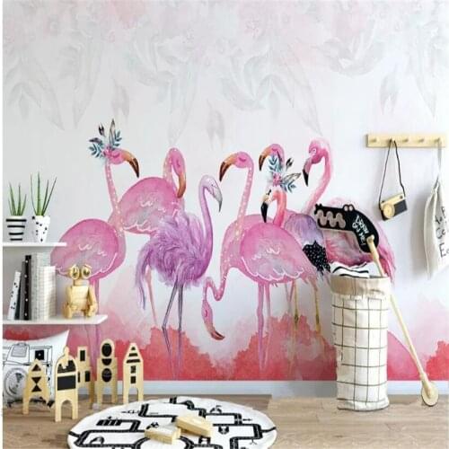 Hand-painted flamingo personality background wall professional making murals, wallpaper wholesale, custom poster photo wall