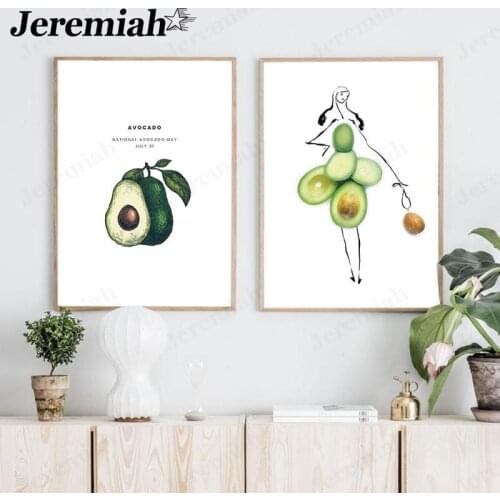 Nordic Fruit Character Canvas Poster Avocado Girl Scandinavian Style Painting Wall Art Modern Home Room Decoration