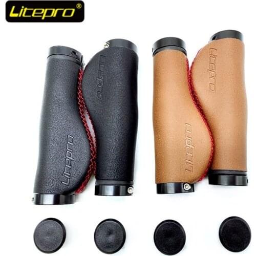 Litepro 22.2mm 130mm PU Leather Grips City Retro Bicycle Folding Bike Grips Double Lock Ring Brown Black