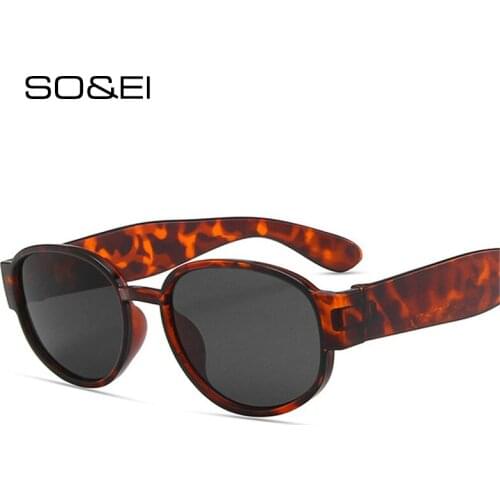 SO&EI Retro Oval Sunglasses Women Fashion Leopard Gray Eyewear Men Yellow Red Round Punk Sun Glasses Shades UV400