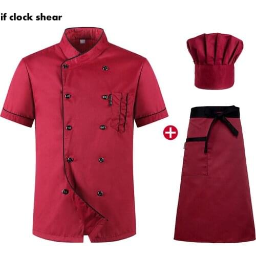 Short Sleeved Restaurant Chef uniforms Hotel Kitchen chef clothes Men and Women uniforms Breathable Jacket + Hat + Apron Summer