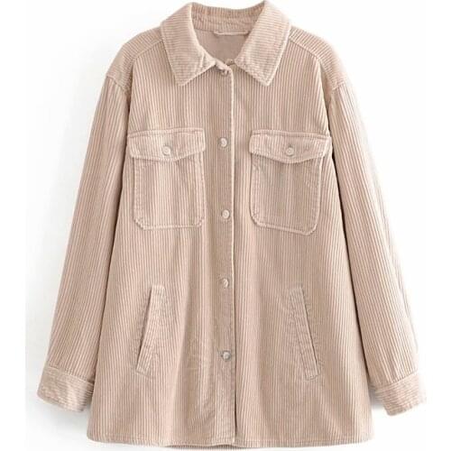 Corduroy women solid shirt spring autumn fashion pocket shirt streetwear female full sleeve thick shirt causal girl shirt tops