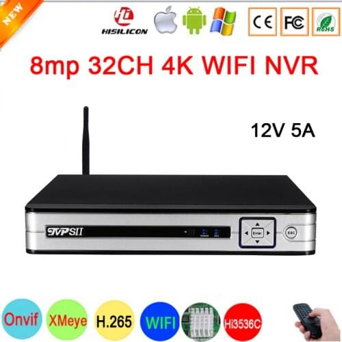 12V 5A Hi3536C XMeye Silver Panel Video Recorder 8MP 4K 32CH 32 Channel H.265+ Face Detect One SATA Audio Onvi WIFI CCTV DVR NVR