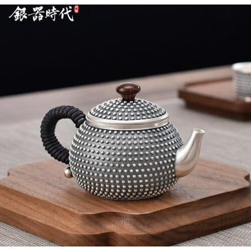Ag999 Sterling Silver Teapot Rivets Kitchen Utensils Built-in Filter Handmade Coffee Tea Pot