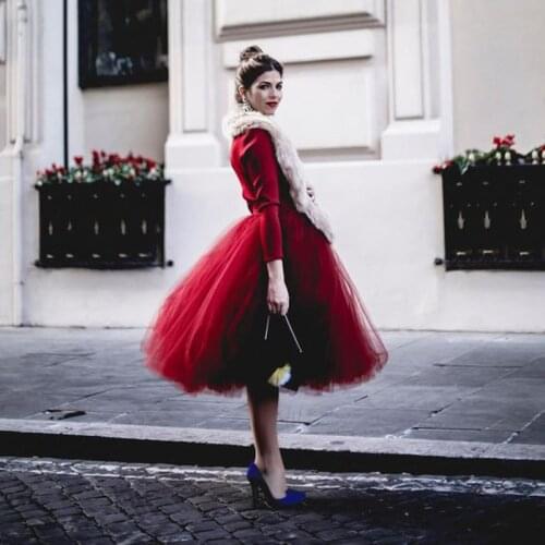Red Tulle Pleated Skirt юбки 2020 Streetwear Custom Made Long Multilayer Tutu Skirts Womens Female Formal Party Skirt jupe