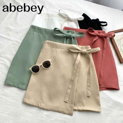2021 New Summer Women Sweet All-match lace up bow Skirt high waist slim Irregular Skirt A-line Skirt