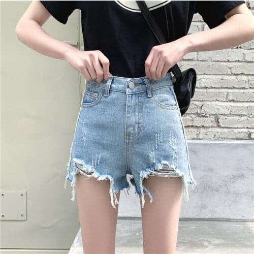 Summer 2020 Fashion Korean large size 5XL fat mm denim shorts women loose Hole Burrs thin high waist ripped wide-leg hot pants