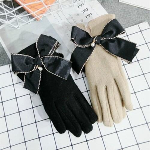 Women Cashmere winter wrist Gloves black khaki Mittens