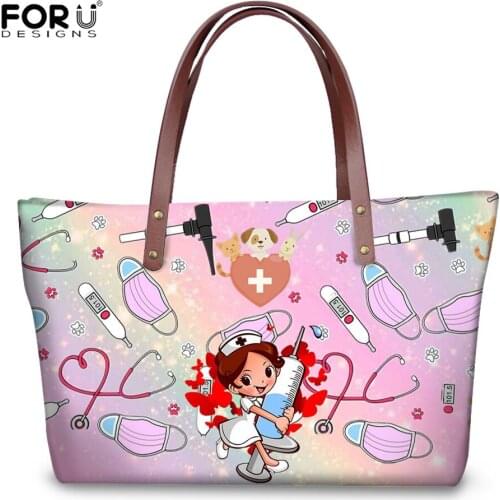 FORUDESIGNS Womens Bags Veterinarian Pattern Kawaii Nurse Printing Handbags for Ladies Multifunction Tote Bags Purse All-match