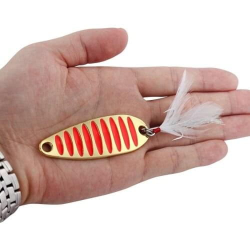 10G 15G 20G Fishing Spoon Glod Sliver Laser Lure Metal Jig Slow Jigging Rolling Wobbler with Feather Hook Pike Salmon Spinner