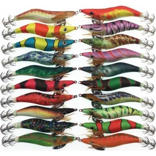 10Pcs Squid jigs Fishing Squid lures 10cm 13.5cm Hard Lure Strong Fishing Hook 2.5# 3.5# Artificial Luminous Wood Shrimp Bait