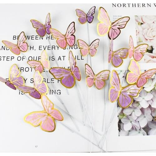 11pcs Stamping Gold Pink Butterfly Cake Toppers Princess Girl Wedding Happy Birthday Party Decor Dessert Cake Decor Butterfly