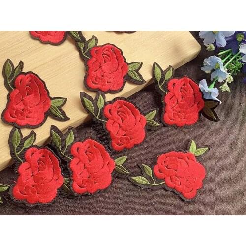 12pcs/lot Size 5.5 x 9.5cm Floral Rose Cloth Paste (Back With Gum) DIY Handmade Material Sewing Craft Apparel Garment Accessory